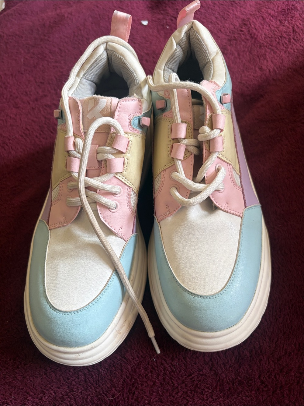 Pastel Lace-Up Sneakers in Pink, Blue & Cream